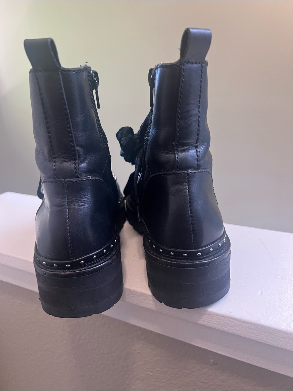 Steve Madden Rainier Black Leather Combat Boots Sherpa Lug Sole Size 9 - Picture 4 of 12